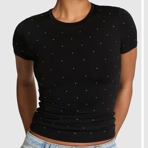 PINK Victoria's Secret Black Tee T-shirt Embellished With Diamante Crystals